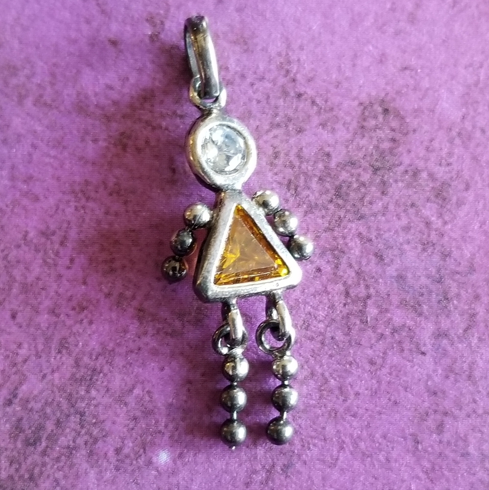 Vintage sterling silver little girl charm pendant .925 yellow gem